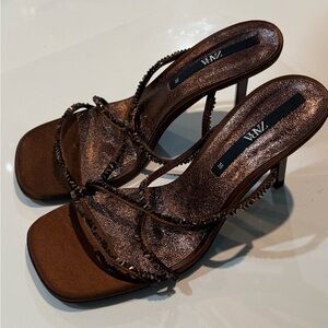 Zara Metallic Brown Strappy Heels